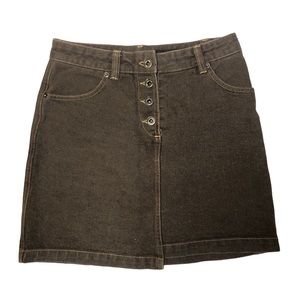 Brown asymmetrical hem mini denim skirt